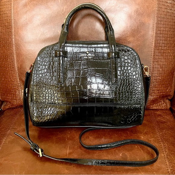 Kate Spade Croc Embossed Genuine Leather Satchel/Crossbody With Detachable Strap - Picture 2 of 11
